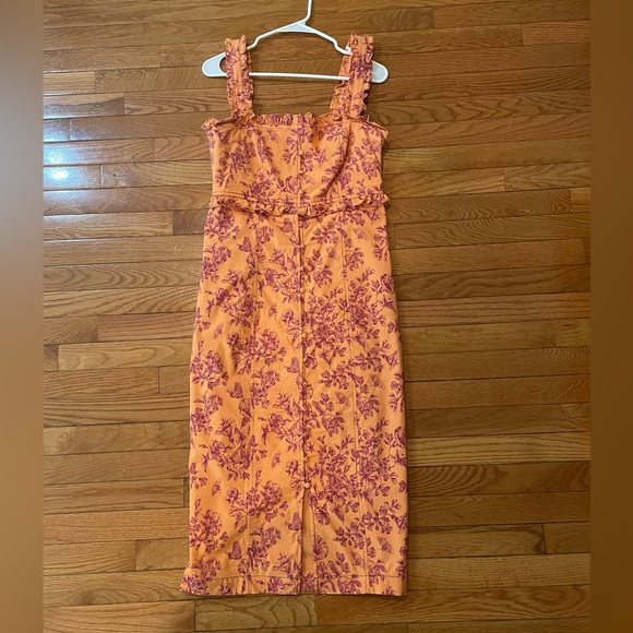 anthropologie orange dress with flowers By Anthropologie Asymmetrical Floral Midi Dress